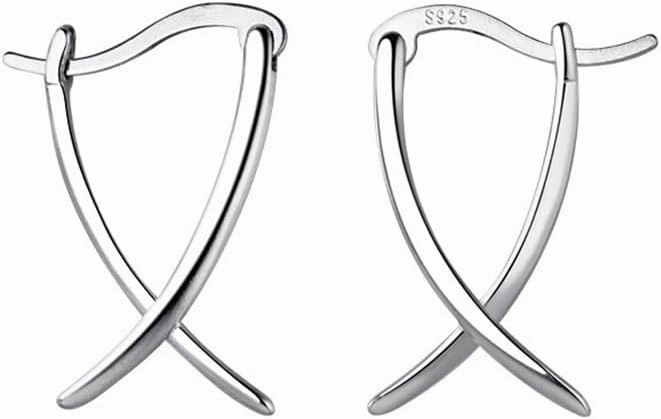 SLUYNZ 925 Sterling Silver X Hoop Earrings for Women Teens Minimalist Hoop Earrings Huggie