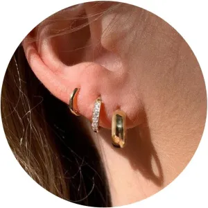 Small Gold Hoop Earrings Set, 14K Gold Plated Huggie Earrings Set for Multiple Piercings,Dainty Gold Stud Earrings Stack Dangle Earrings for Women (chunky earrings set)