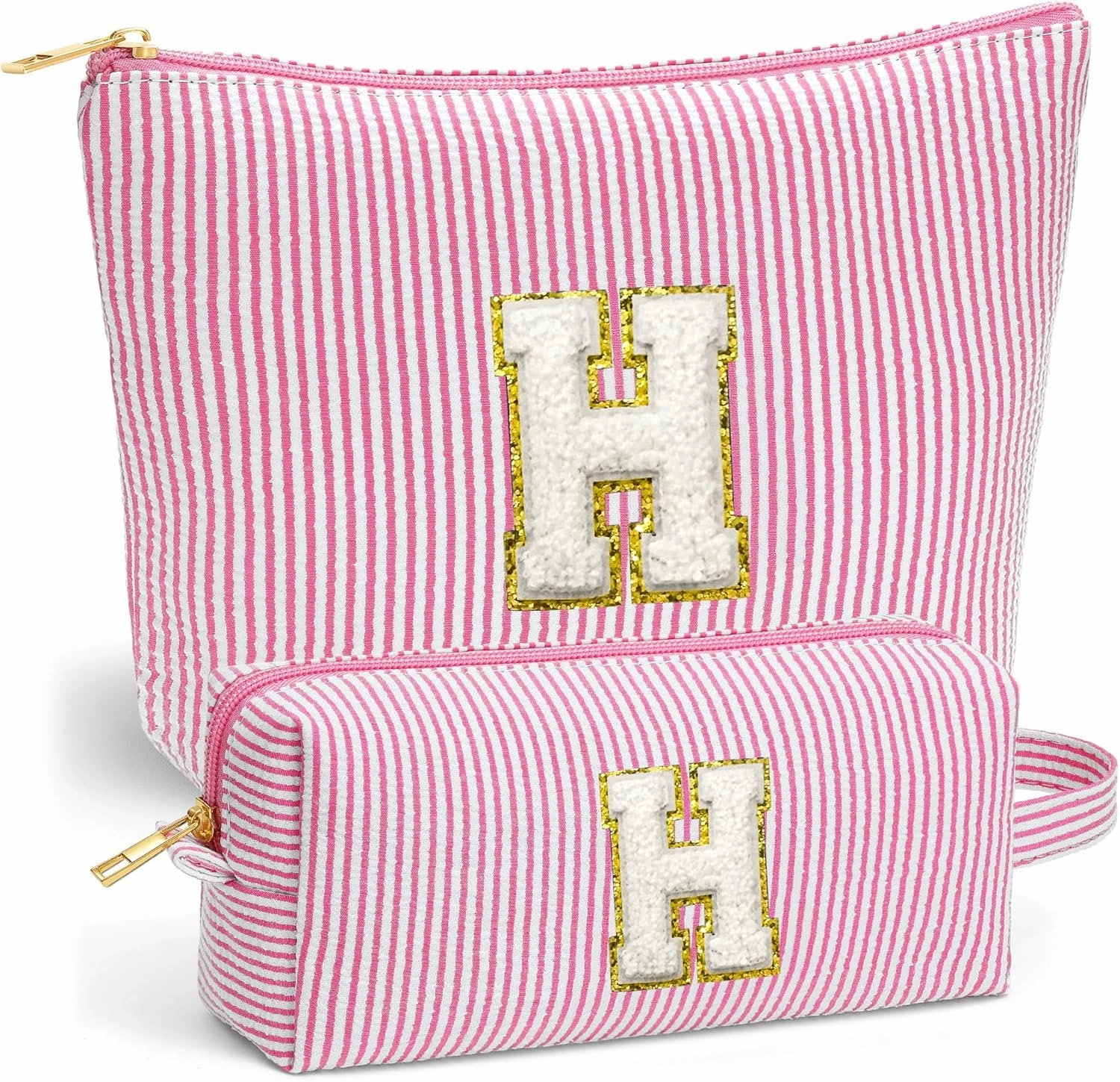 Small Makeup Bag for Purse - Travel Makeup Bag Set, Initial Make up Bag Organizer Makeup Pouch, Pink Preppy Stuff Birthday Gifts for Women Travel Essentials (Pink Letter H)