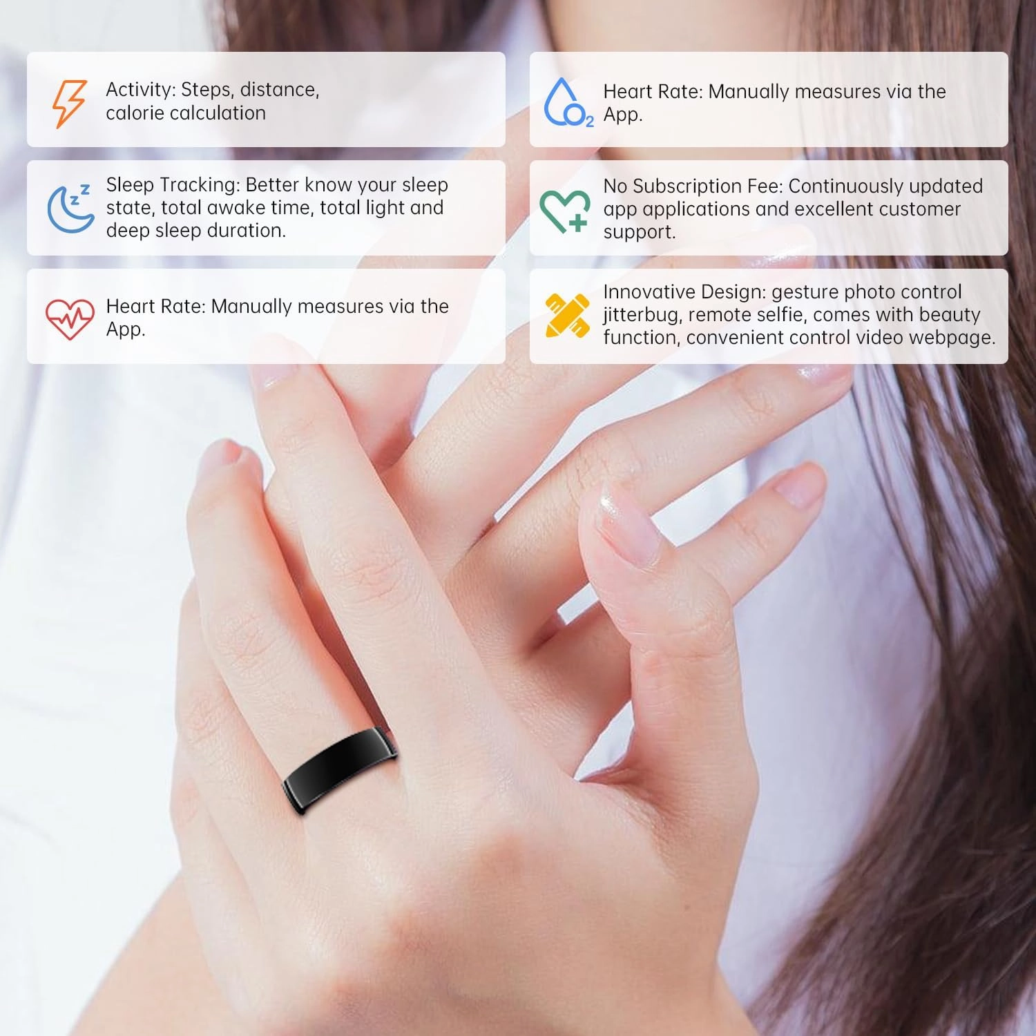 Smart Ring - Sleep Tracking Wearable - Heart Rate - Oxygen Monitoring - Fitness Tracker - Hand Gesture Brush Tiktok - Remote Camera - Up to 9 Days of Battery Life