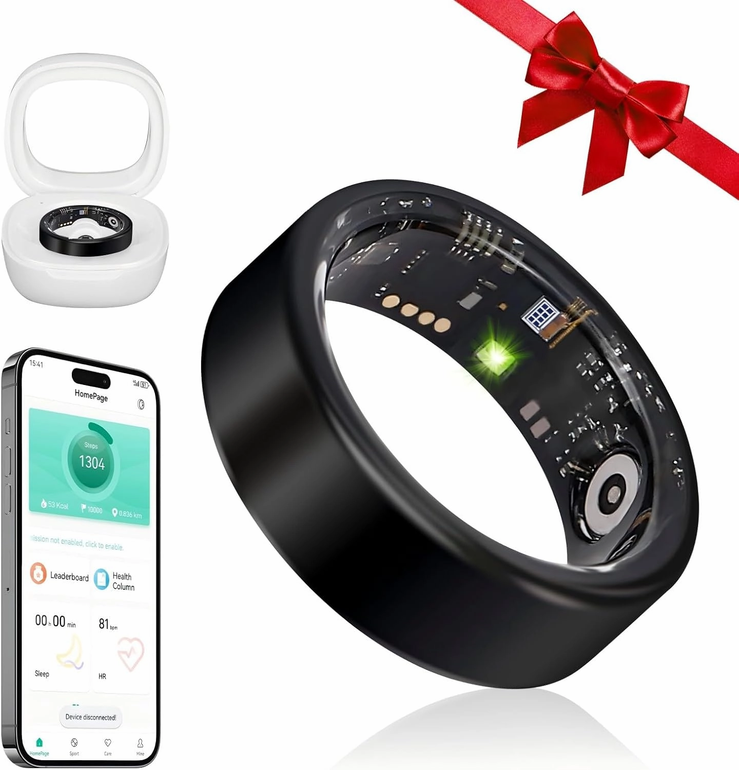 Smart Ring Fitness Tracker for Men - Health Heart Rate Ring with Sleep Monitor and Blood Oxygen Tracking, No Subscription Fee, Family Care, Remote Photography,IP68 Waterproof