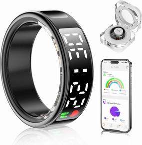 Smart Ring Health Tracker with Display Screen & Touch Button, Bluetooth Connection Health Ring for Women Men, Tracks Heart Rate/Blood Oxygen/Sleep/Steps/Sports Activities, IP68 Waterproof