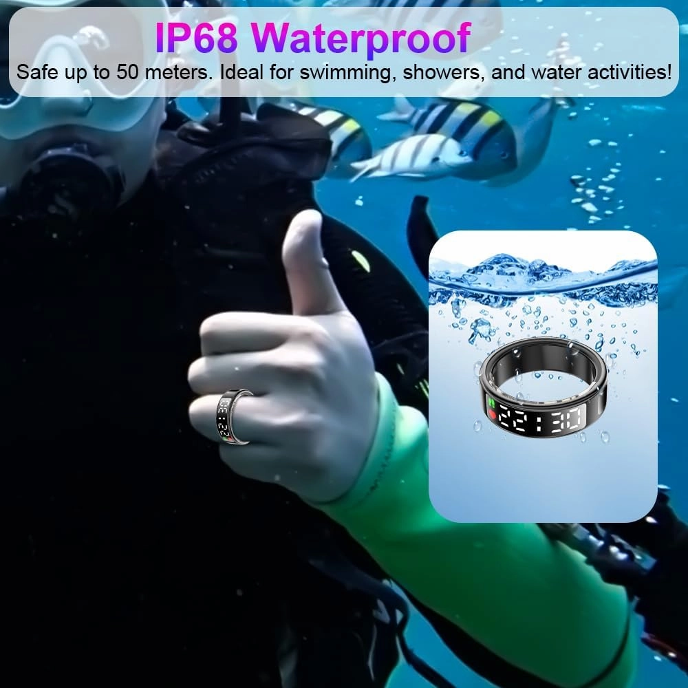 Smart Ring Health Tracker with Display Screen & Touch Button, Bluetooth Connection Health Ring for Women Men, Tracks Heart Rate/Blood Oxygen/Sleep/Steps/Sports Activities, IP68 Waterproof