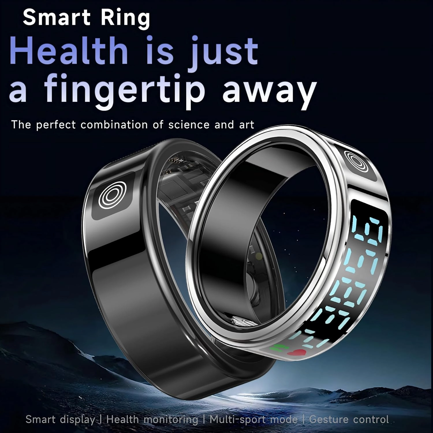 smart ring with led display – activity & fitness tracker, monitors heart rate, Blood oxygen, step count, sleep, ip68 waterproof, includes charging case, app for ios & android (Silver, #10(19.9mm))