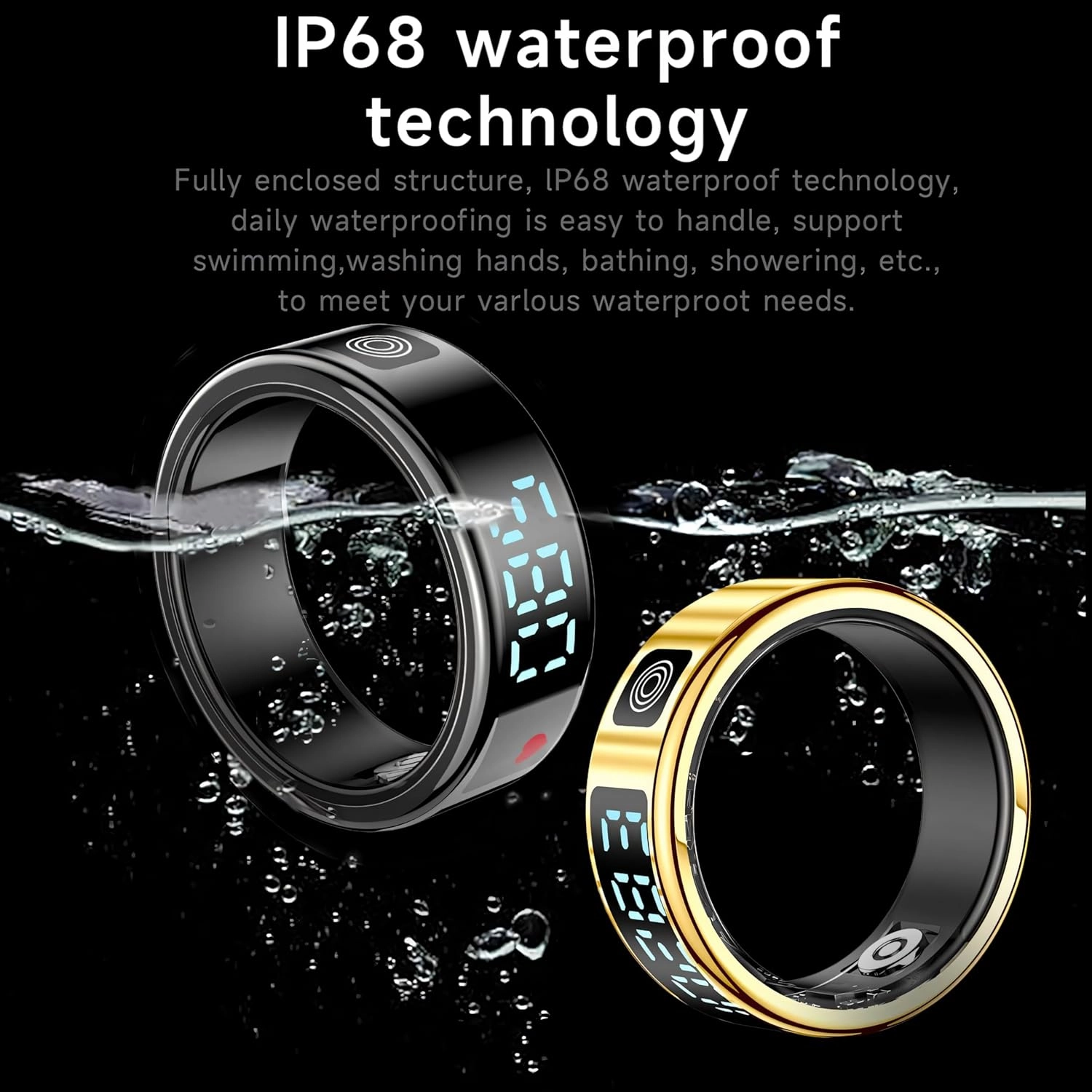 smart ring with led display – activity & fitness tracker, monitors heart rate, Blood oxygen, step count, sleep, ip68 waterproof, includes charging case, app for ios & android (Silver, #10(19.9mm))