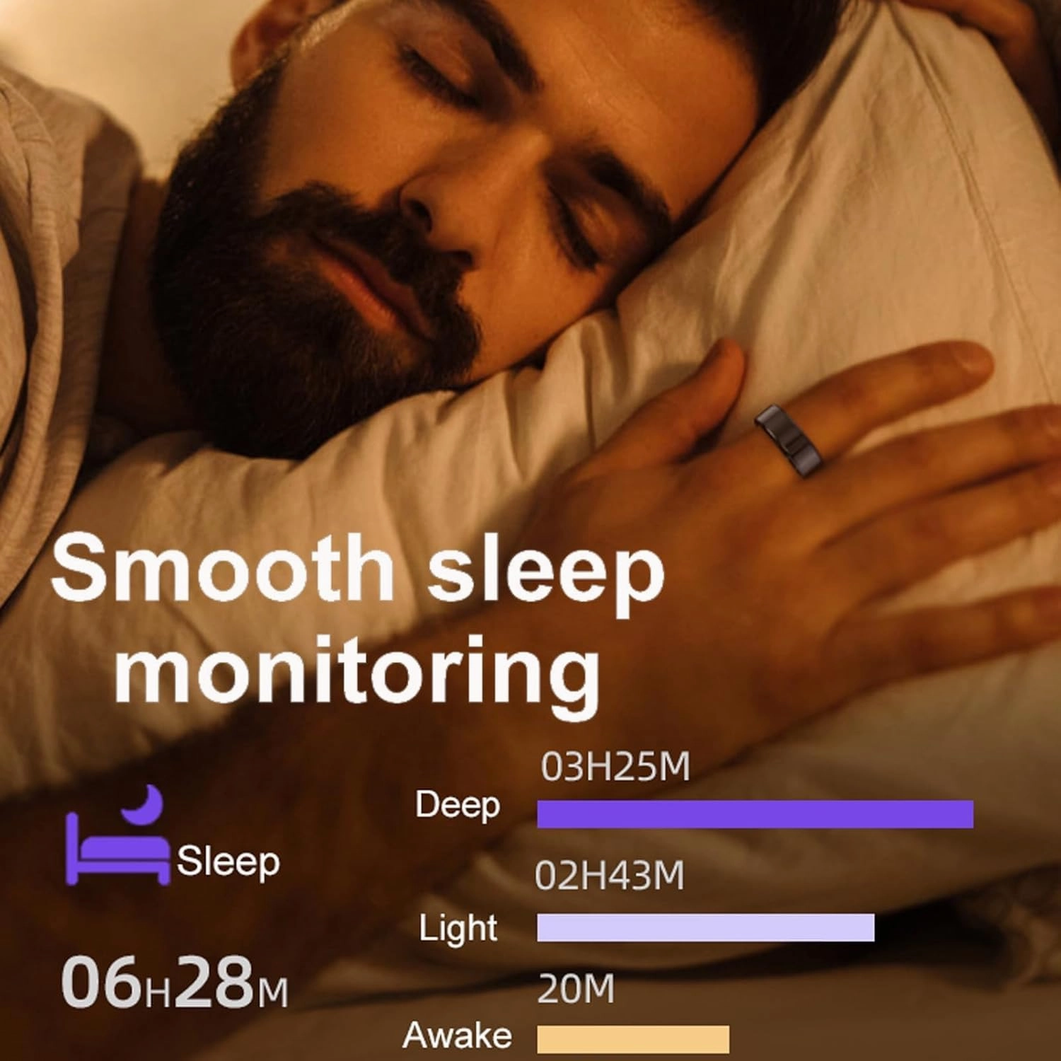 Smart Rings for Men Women Fitness Rings Heart Rate Monitor Sleep Tracker Health Ring Pedometer Calories Step Counter Waterproof Fitness Tracker for iOS Android Phones