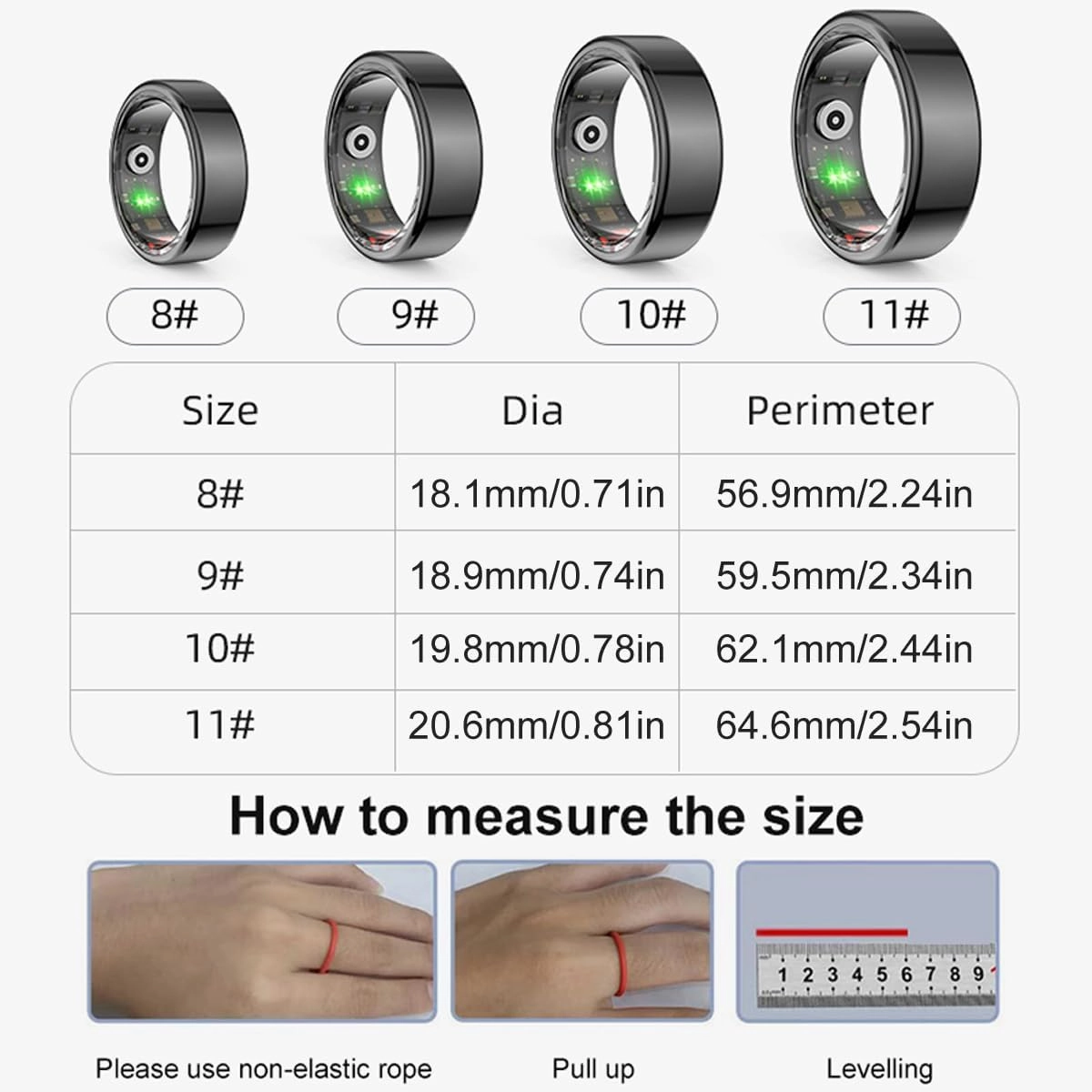 Smart Rings for Men Women Fitness Rings Heart Rate Monitor Sleep Tracker Health Ring Pedometer Calories Step Counter Waterproof Fitness Tracker for iOS Android Phones