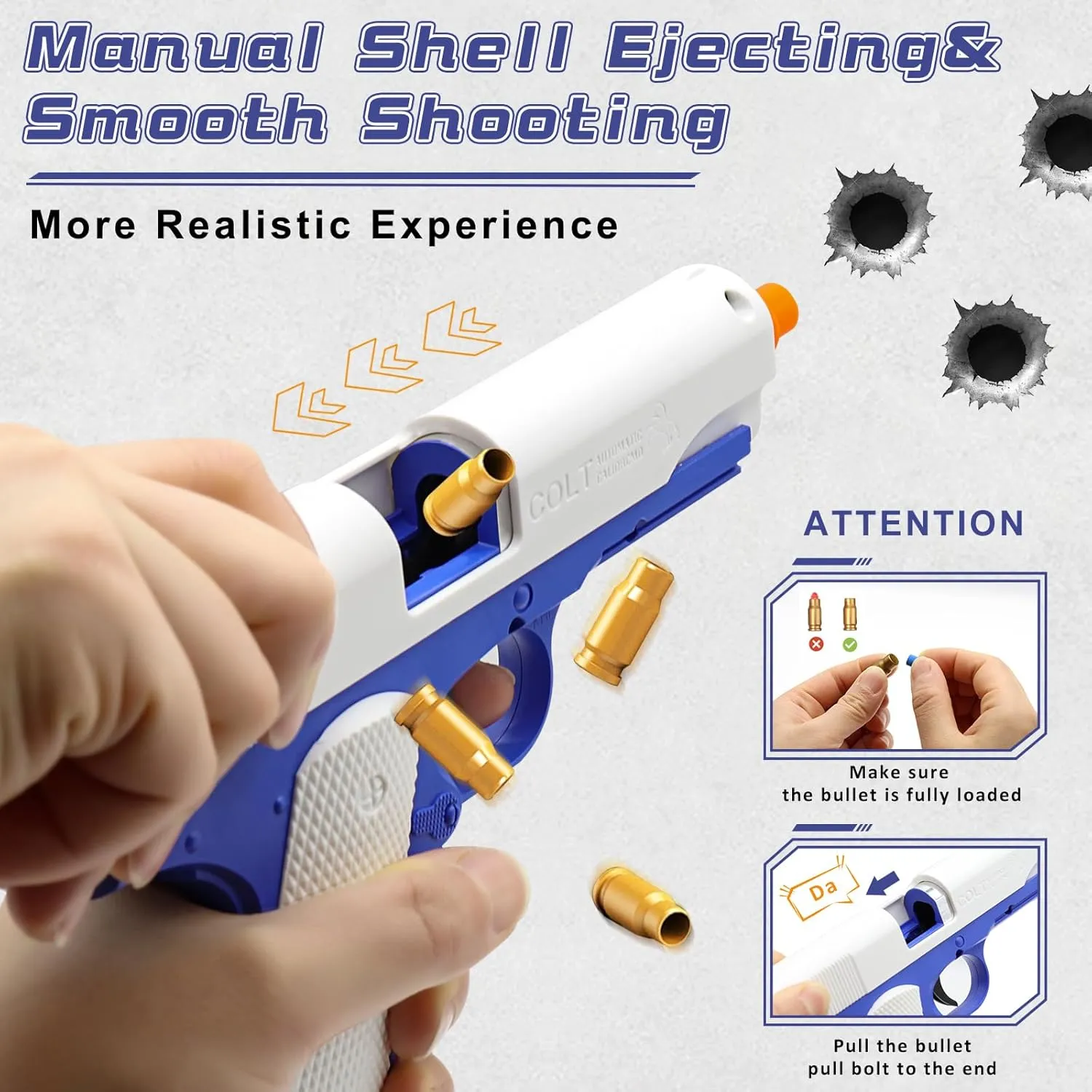Soft Bullet Toy Gun for Boys with 50 Foam Bullets - Shell Ejecting Fidget Toy Foam Blasters Guns - Realistic Shooting Educational Model - Gifts for Christmas Birthday Kids Adults Age 8 