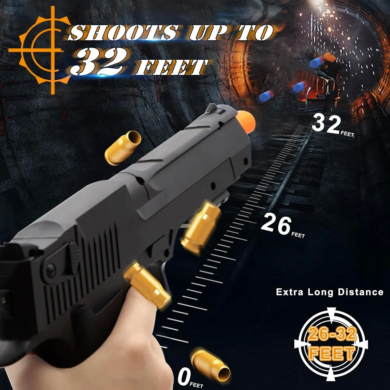 Soft Bullet Toy Gun Shell Ejecting with 50 Bullets, Black Toy Guns for Boys, Toy Pistol Fidget Gun, Realistic Play Gun Model, Halloween Christmas Birthday Gifts for Boys Kids Adults Age 8 