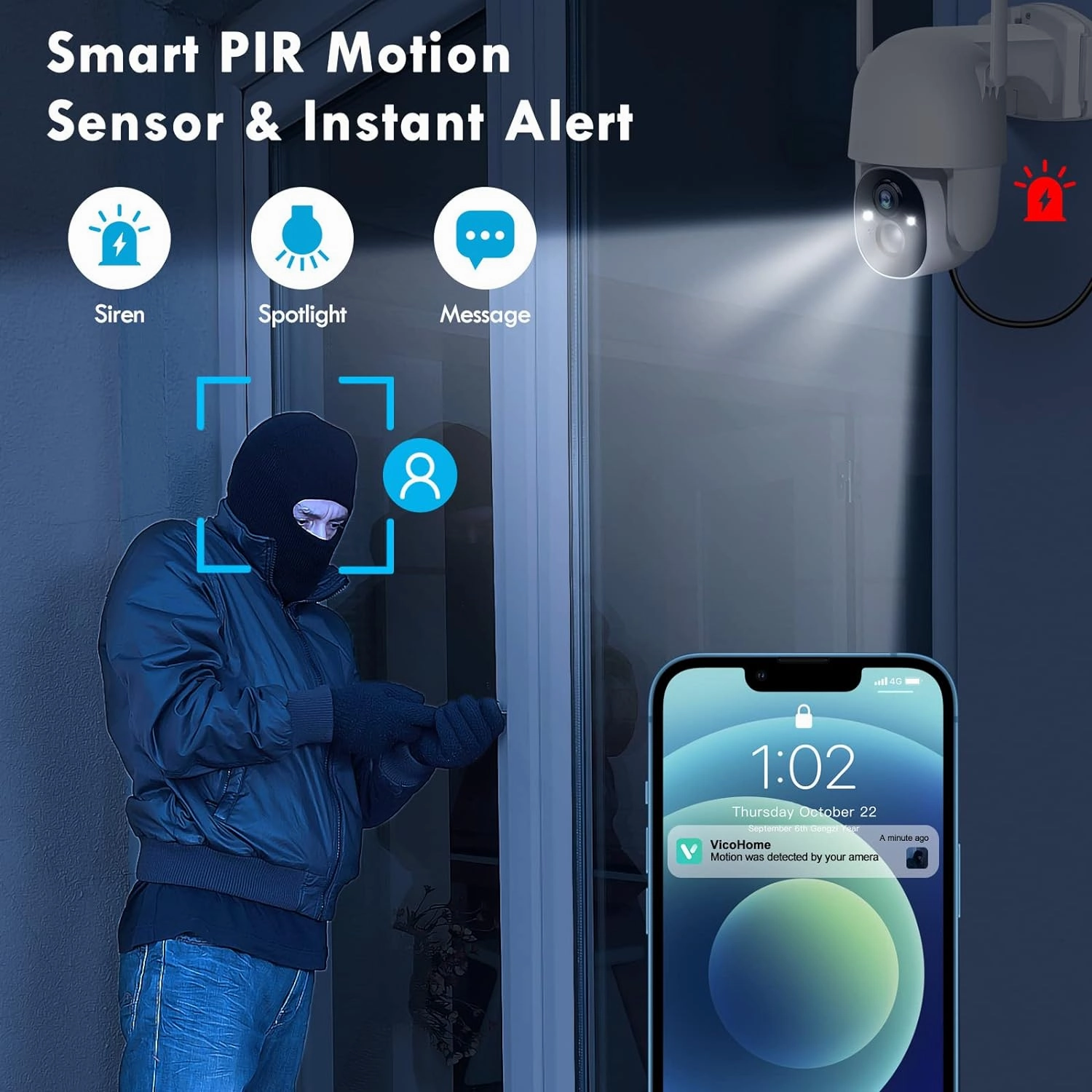 Solar Security Cameras Wireless Outdoor, Wireless Cameras for Home/Outdoor Security, 355°PTZ, 3MP 2K FHD WiFi Camera with Spotlight, Motion Detection, Siren, Color Night Vision, SD/Cloud