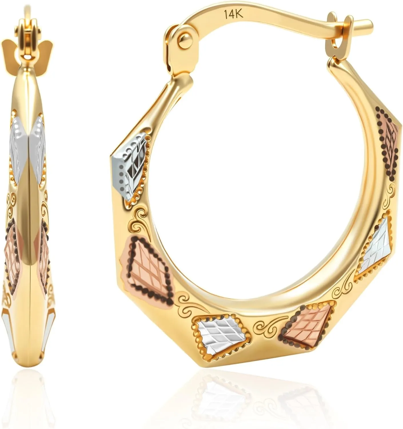 Solid 14K Three-Tone Gold Hoop Earrings for Women | Hypoallergenic 14K Gold Hoops in Multiple Styles | Anti-Tarnishing Tri Color Gold Earrings by MAX   STONE