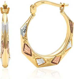Solid 14K Three-Tone Gold Hoop Earrings for Women | Hypoallergenic 14K Gold Hoops in Multiple Styles | Anti-Tarnishing Tri Color Gold Earrings by MAX   STONE
