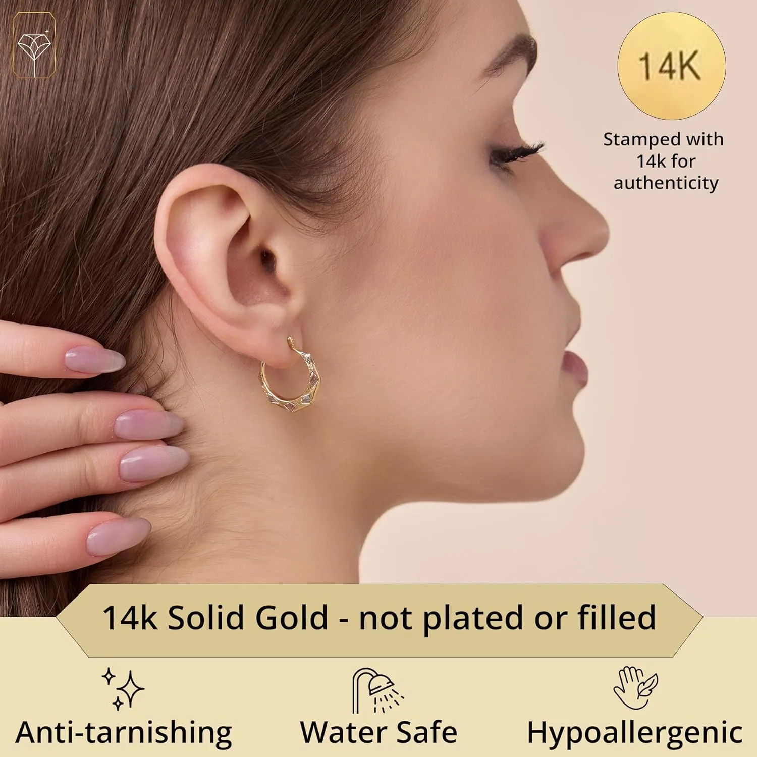 Solid 14K Three-Tone Gold Hoop Earrings for Women | Hypoallergenic 14K Gold Hoops in Multiple Styles | Anti-Tarnishing Tri Color Gold Earrings by MAX   STONE