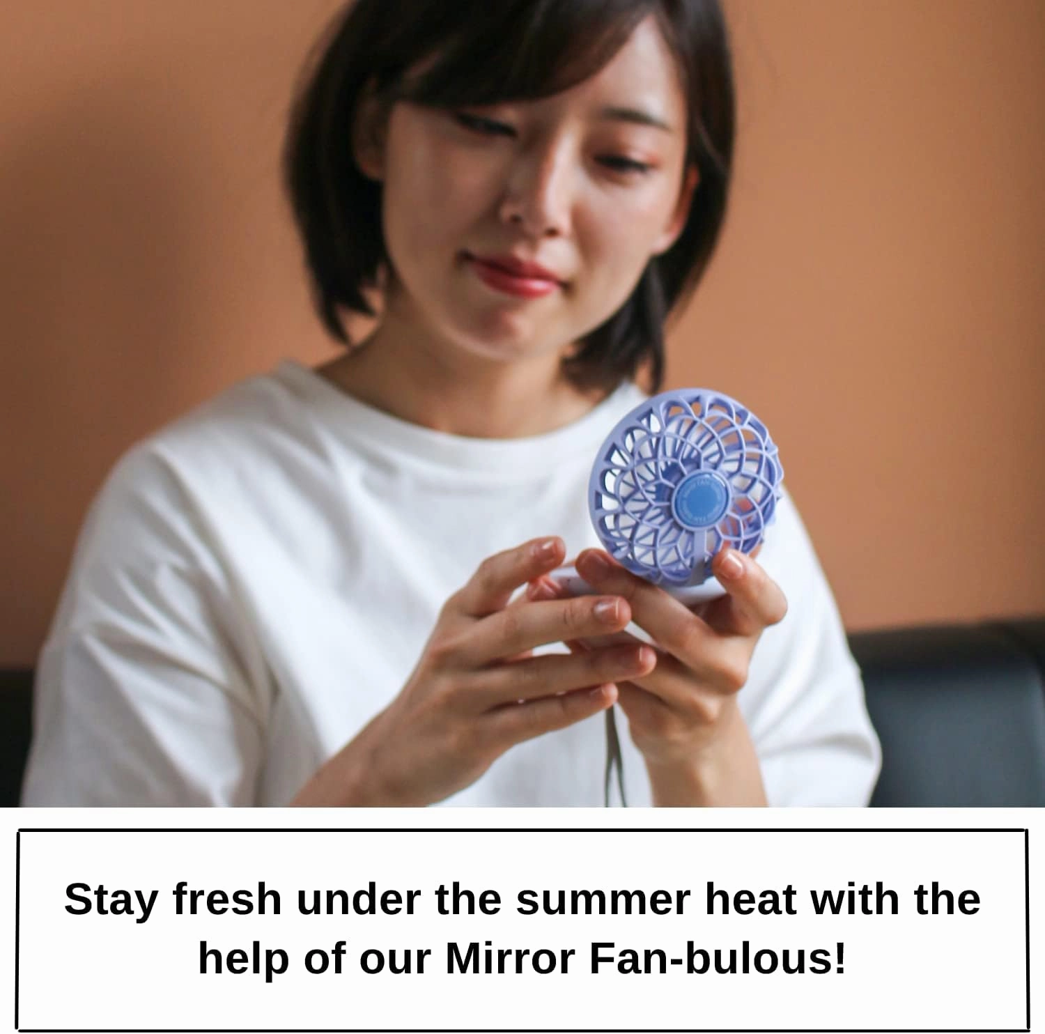 SPICE OF LIFE Mirror Fan-bulous Compact - White - 3-in-1 Wearable Neck Fan with 1x/2x Magnification & LED Light, Nylon Neck Strap, USB Rechargeable Battery, Solar Powered Glow-in-The-Dark Logo