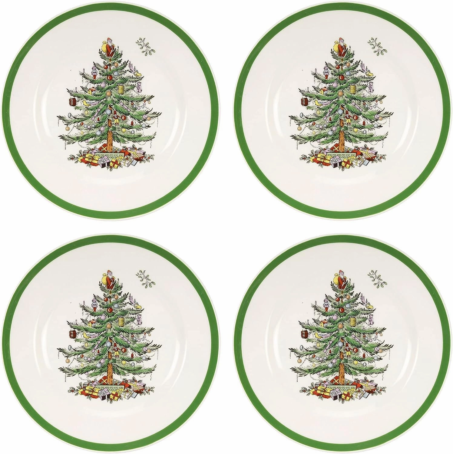 Spode Christmas Tree 8" Salad Plate - Festive Holiday Stoneware Plate with Christmas Tree Design, Green Bordered Edges, Microwave, Dishwasher, Freezer, Oven Safe - Collectible Holiday Tableware
