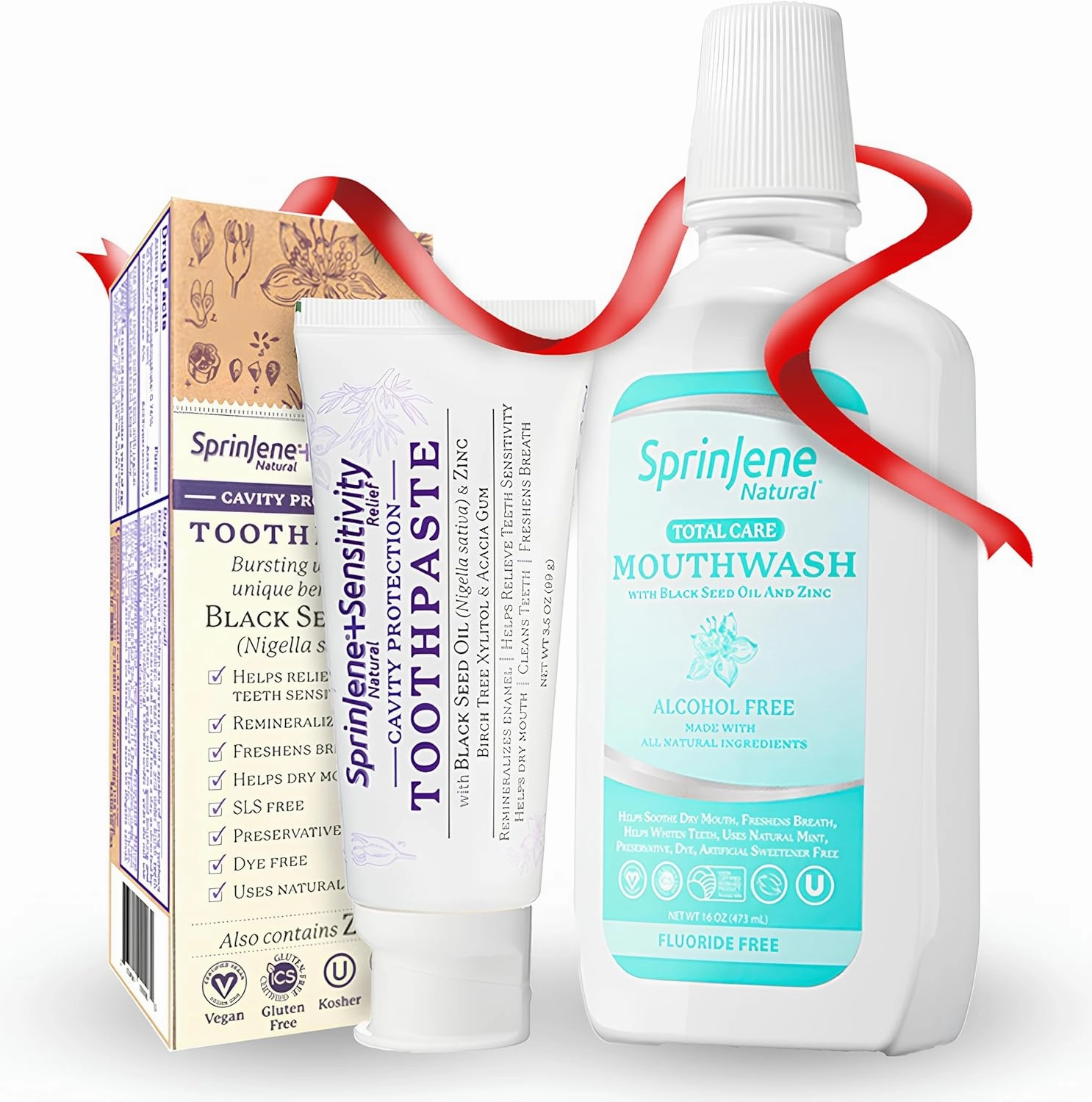 SprinJene Natural Sensitivity Relief, Fluoride Toothpaste for Sensitive Teeth (1 Pack)   Fluoride Free & Alcohol Free Mouthwash
