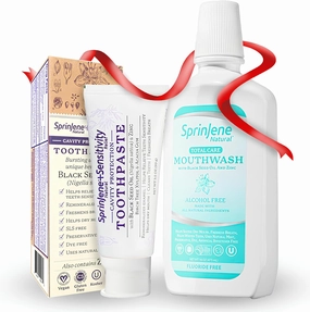 SprinJene Natural Sensitivity Relief, Fluoride Toothpaste for Sensitive Teeth (1 Pack)   Fluoride Free & Alcohol Free Mouthwash
