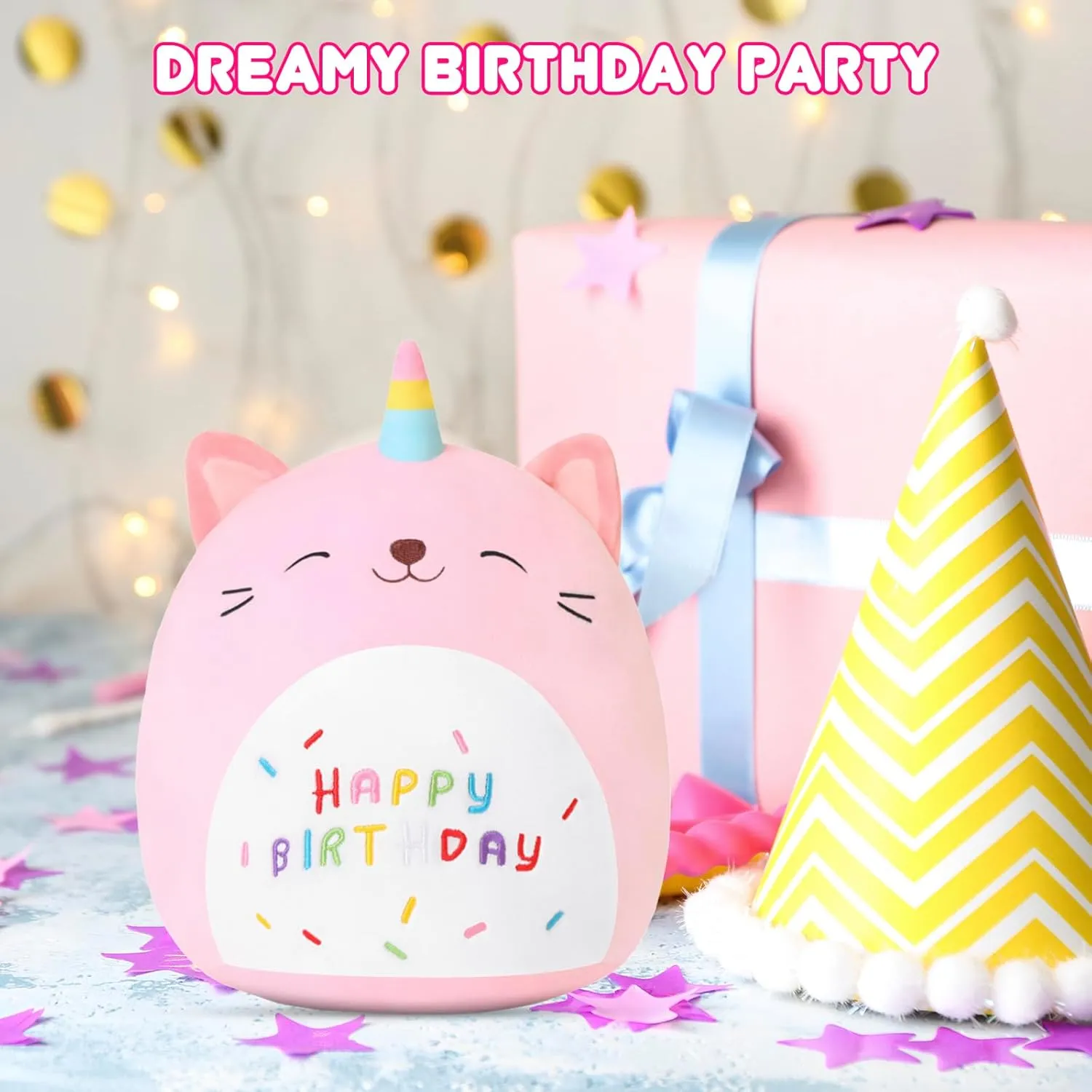 SQEQE Cat Plush Toy Unicorn Cat Stuffed Animal Cute Birthday Plushies Pillow Soft Plushie Doll Gifts for Kid Decor(Pink Caticorn, 14 Inch)