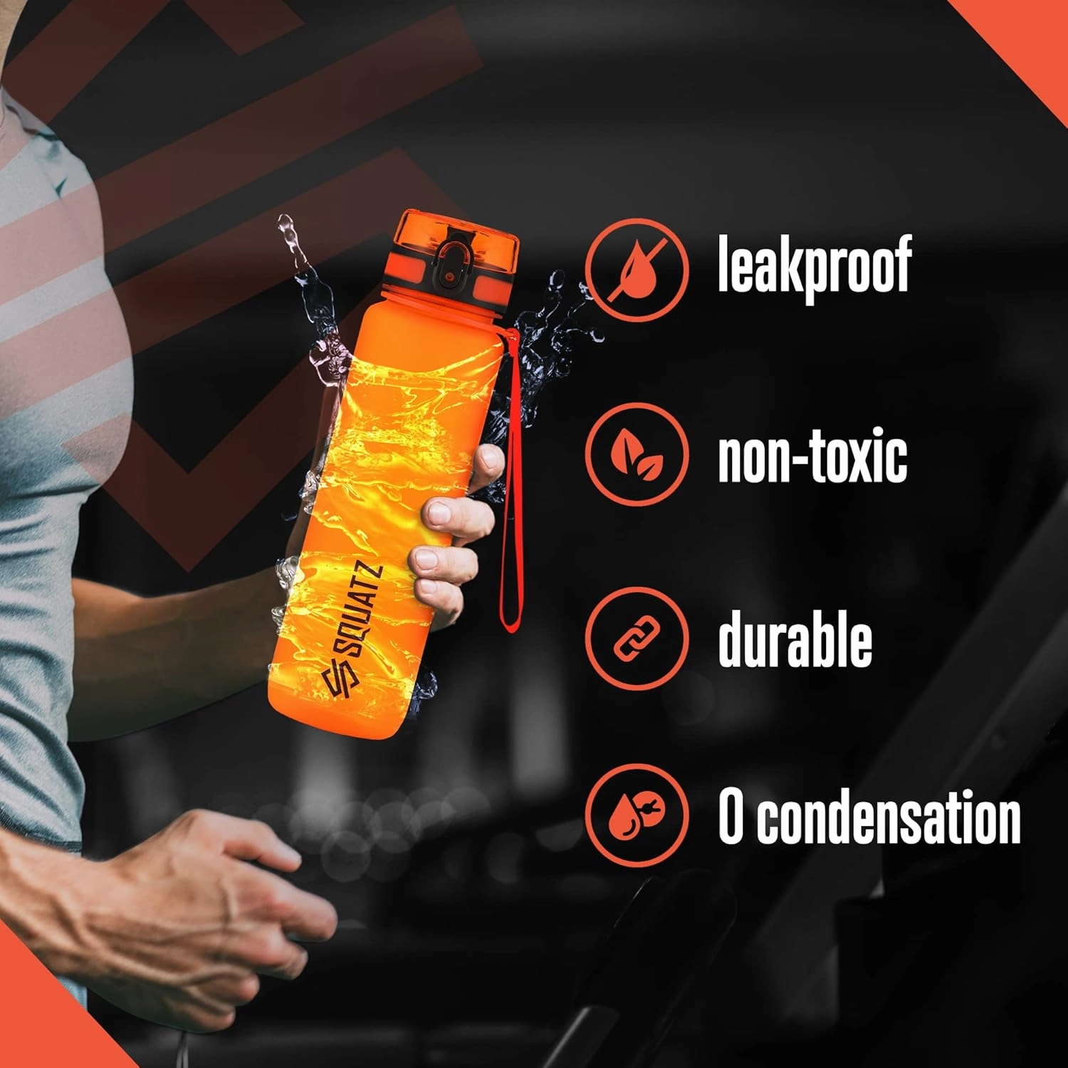 SQUATZ 34 Oz Poseidon Series Frosted Water Bottle - Premium Quality Wide Mouth Gym Flask with Fruit Infuser Strainer, Fixed Carrying Strap, Leak Resistance, and Zero Condensation