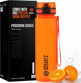 SQUATZ 34 Oz Poseidon Series Frosted Water Bottle - Premium Quality Wide Mouth Gym Flask with Fruit Infuser Strainer, Fixed Carrying Strap, Leak Resistance, and Zero Condensation
