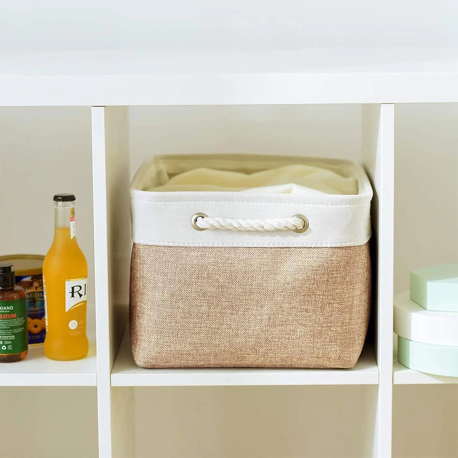 Storage Basket Fabric Sturdy Canvas Storage Bins Organizer with Handles for Clothes and Storage Foldable Storage Boxes Cubes