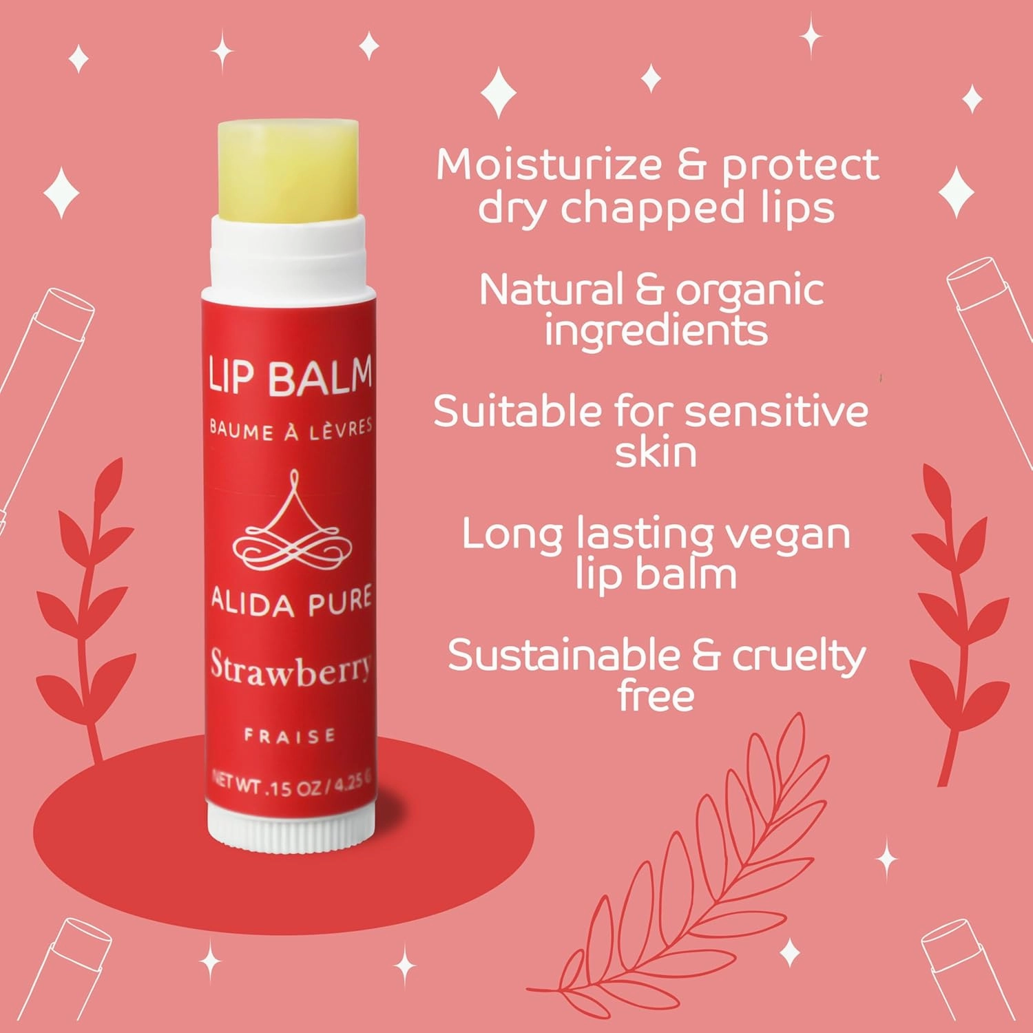 Strawberry Lip Balm Collection, Vegan Set, Beeswax Free, with Avocado And, Organic Jojoba Oil, and Vitamin E, Natural Moisturizer for Dry, Chapped Lips, 3 Tube Set