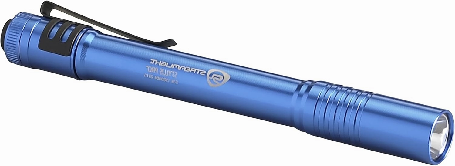 Streamlight 66122 Stylus Pro 100-Lumen Penlight With White LED, 2 AAA Alkaline Batteries and Removable Pocket Clip, Blue