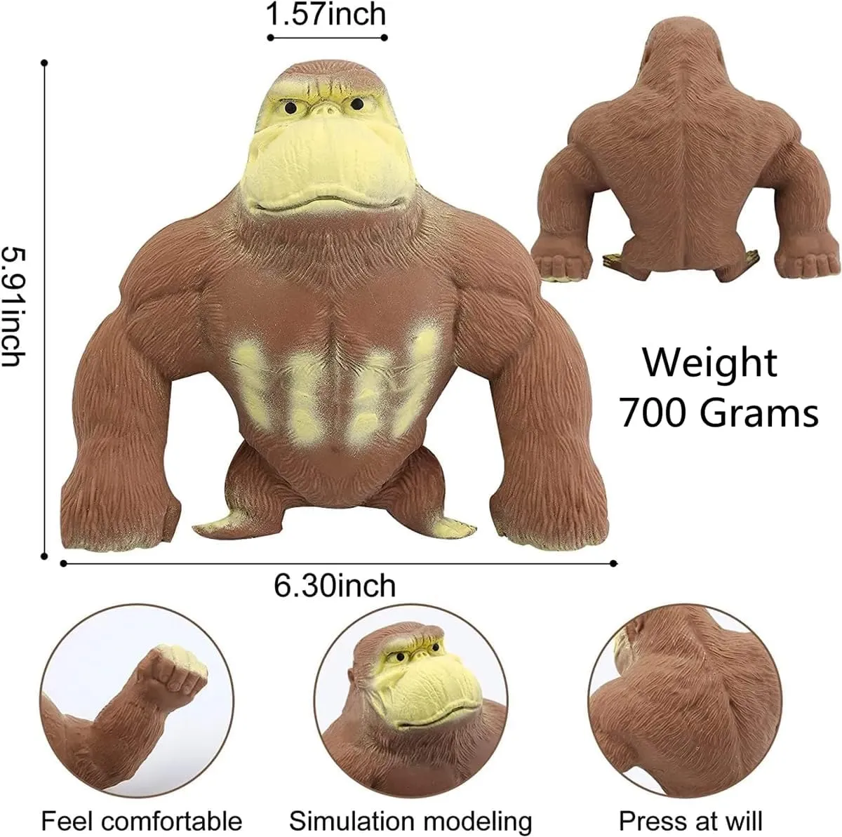 Stretchy Glue-Sand Filled Rubber Gorilla, Latex Gorilla Soft Decompression Doll Toy,Squishy Monkey Toy, Animal High-Elastic Stretchable, Decompression Toy for Adults and Children (Gorilla-S)