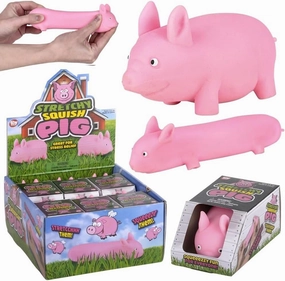 Stretchy, Squish Pig (6 Pack) (4 Inch) Fidget Squeeze Toy Great Prize and Party Favor Farm Animal Stress Relief (6)