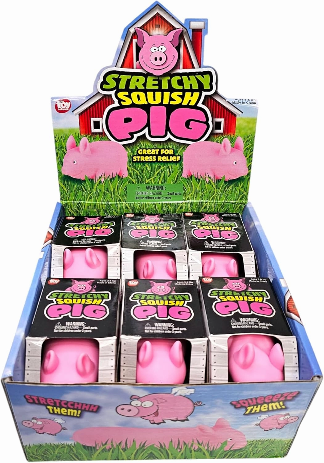 Stretchy, Squish Pig (6 Pack) (4 Inch) Fidget Squeeze Toy Great Prize and Party Favor Farm Animal Stress Relief (6)