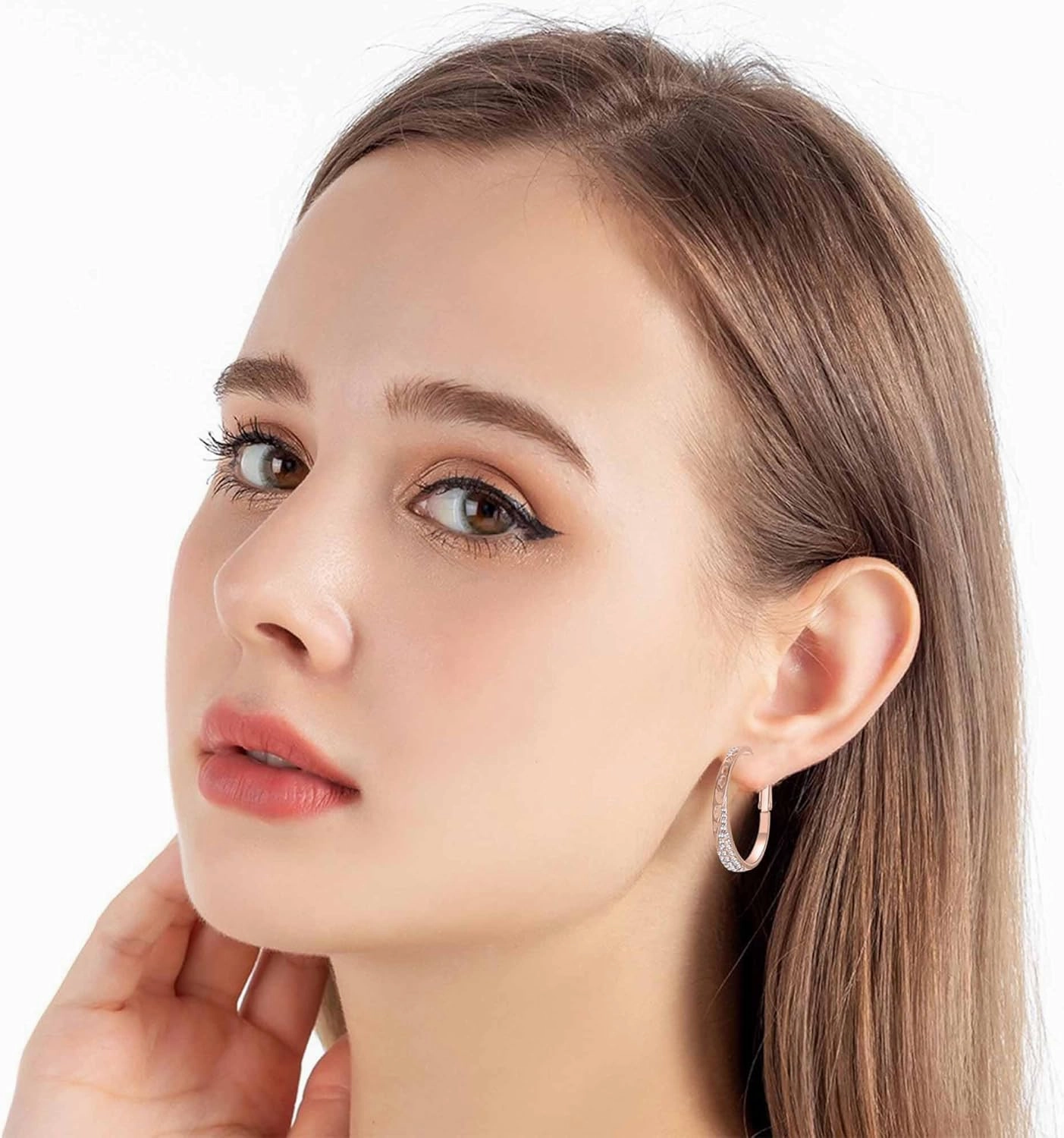 Stunning Austrian Crystal Hollow Hoop Earrings for Women Fashion 14K Gold Plated Hypoallergenic Jewelry Gift