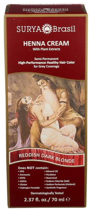 Surya Brasil - Reddish Dark Blonde Semi Permanent Henna Cream for Gray Hair Coverage and Deep Conditioning, 2.37 oz / 70 ml