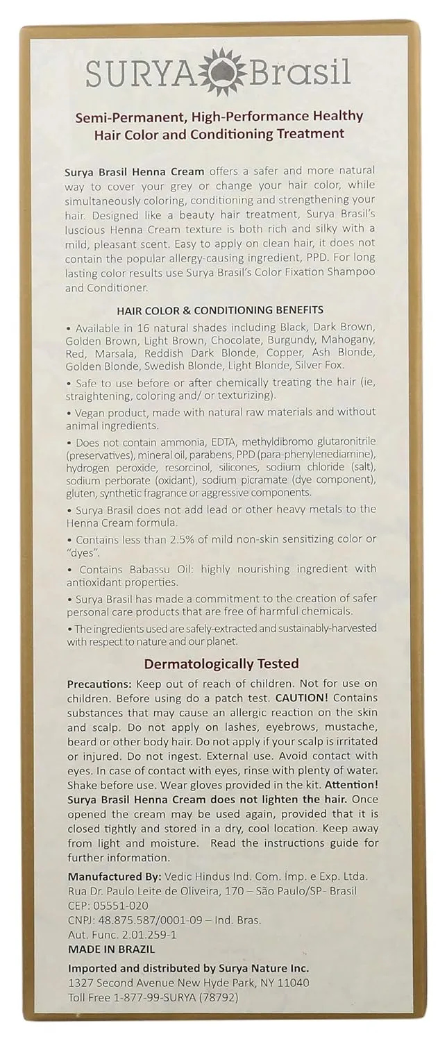 Surya Brasil - Reddish Dark Blonde Semi Permanent Henna Cream for Gray Hair Coverage and Deep Conditioning, 2.37 oz / 70 ml