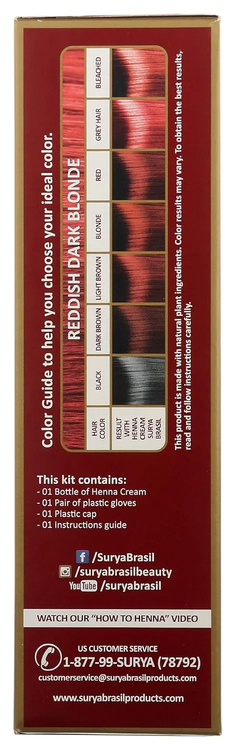 Surya Brasil - Reddish Dark Blonde Semi Permanent Henna Cream for Gray Hair Coverage and Deep Conditioning, 2.37 oz / 70 ml