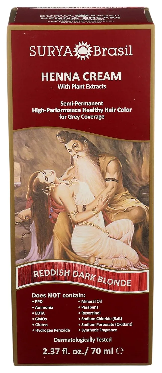 Surya Brasil - Reddish Dark Blonde Semi Permanent Henna Cream for Gray Hair Coverage and Deep Conditioning, 2.37 oz / 70 ml
