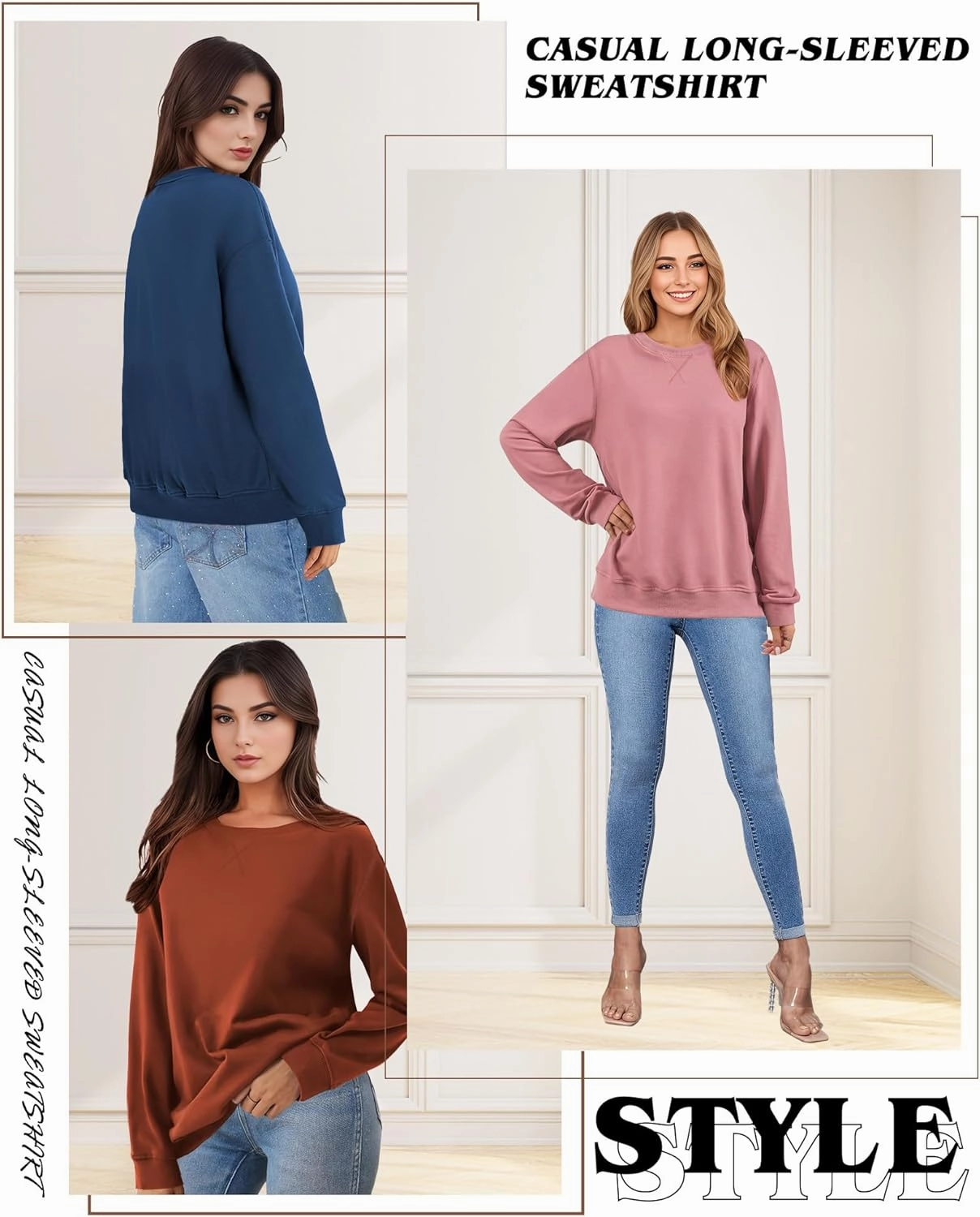 Sweatshirt for Women, Casual Crewneck Sweatshirts Women Loose Fit Long Sleeve Pullover Tops Cute Soft Shirt
