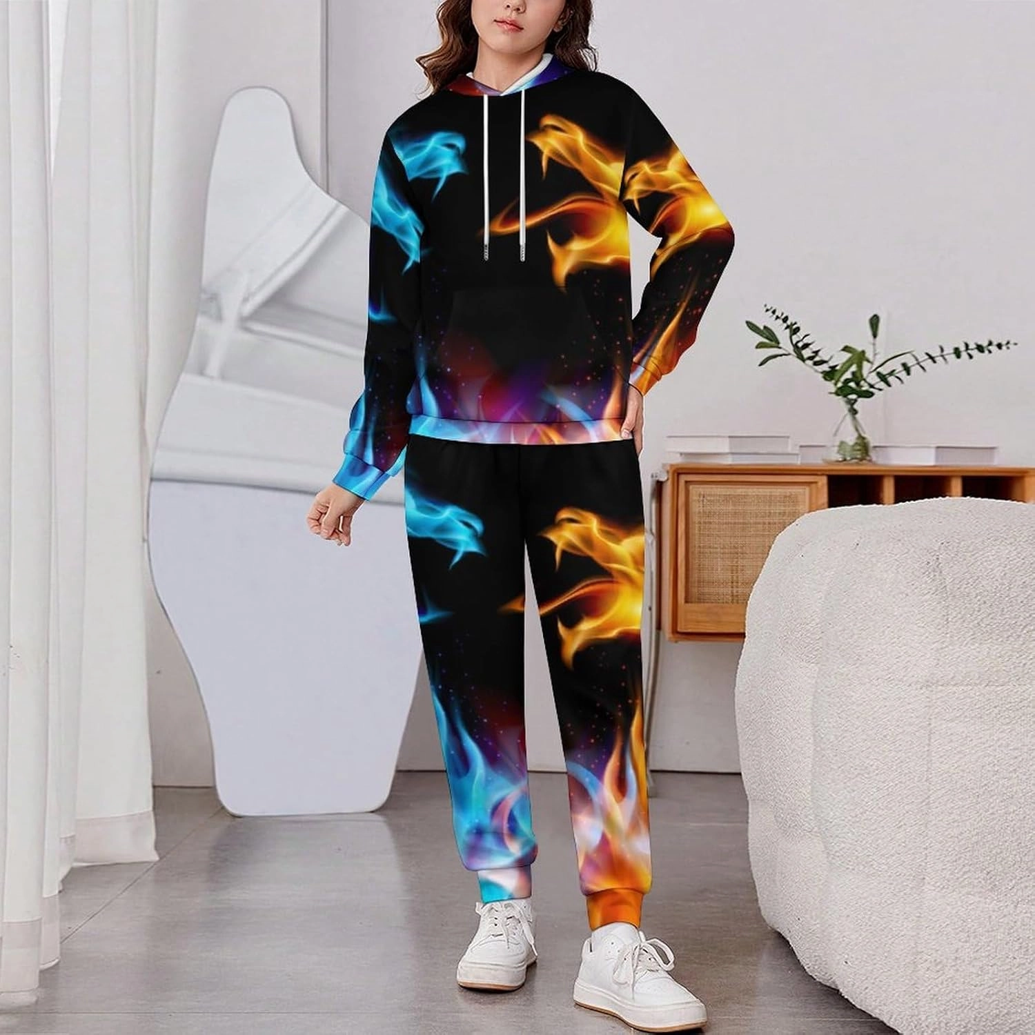 Sweatsuit Set Track Suits Hoodie Sweatshirts Wide Leg Sweatpants with Pockets