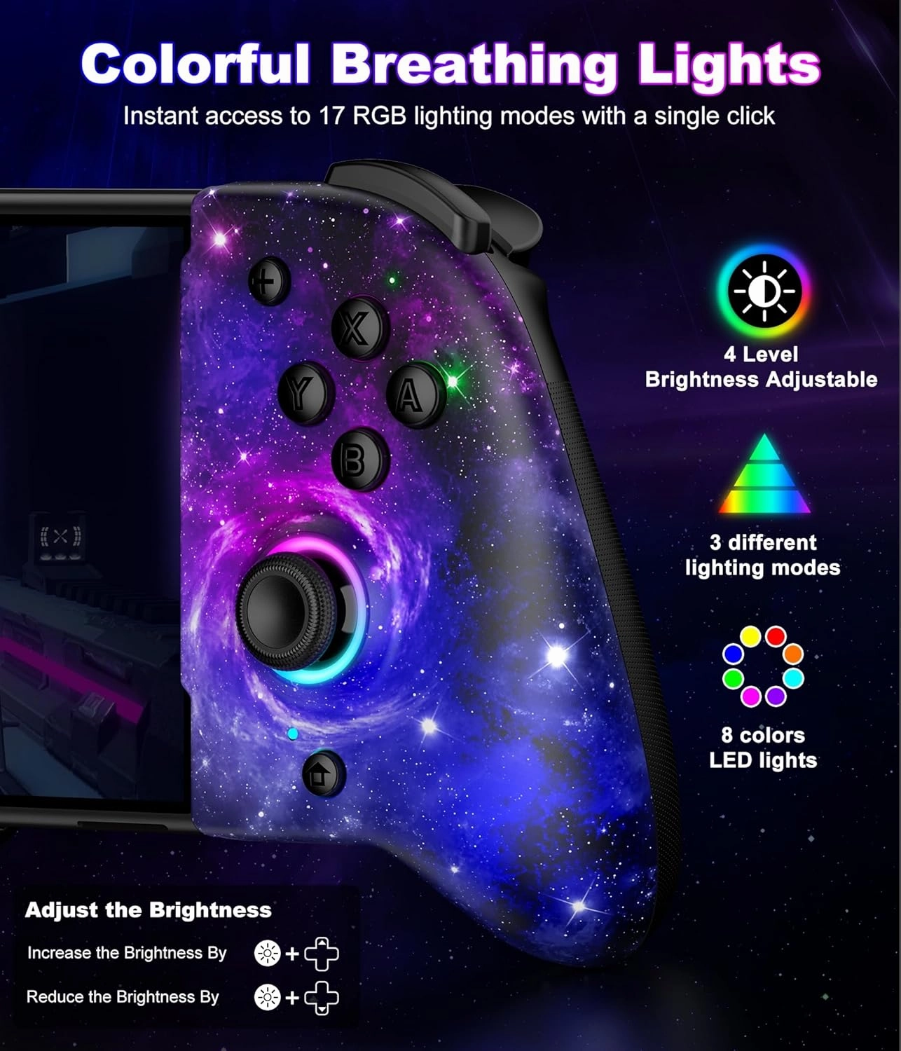 Switch Controllers for Nintendo Switch/OLED Accessories, Hall Effect Joystick Switch Wireless Pro Controller, One-Piece Switch Joypad for Handheld Mode with Light/Mapping