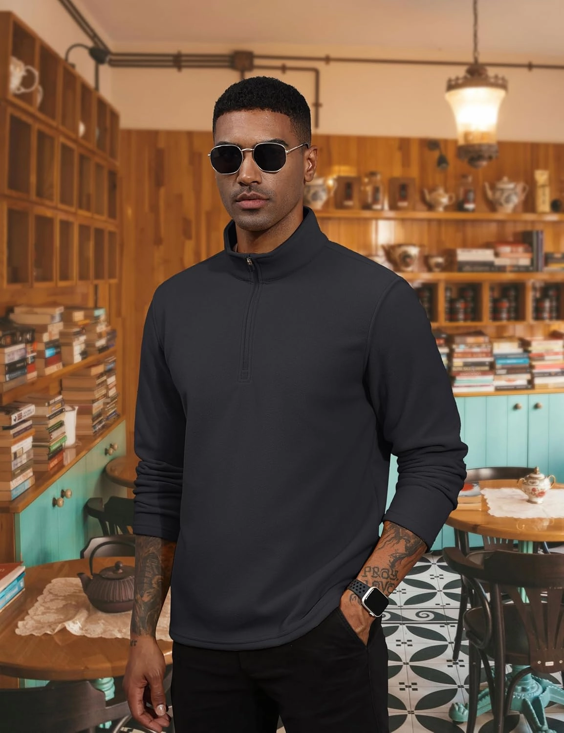 TACVASEN Men's Quarter Zip Pullover Mock Neck Sweatshirt Fleece Lightweight Fashion Sweaters Casual Activewear