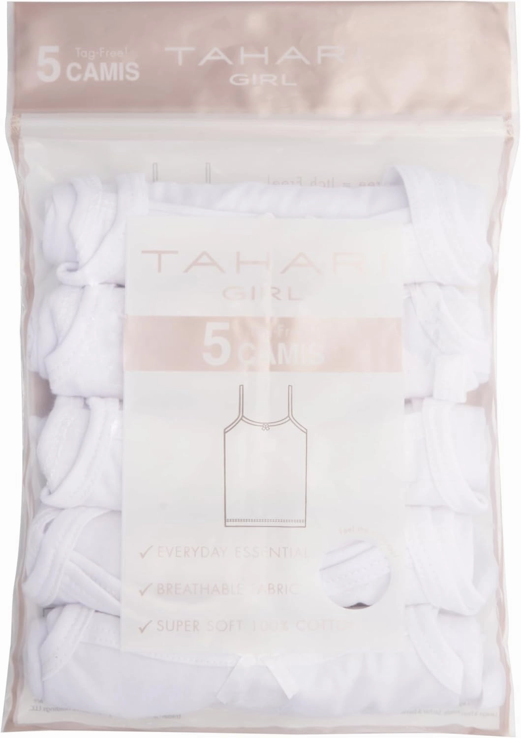 TAHARI Kids Cotton Cami Shirts - Breathable, Super Soft, Sleeveless, Comfortable, Tag-Free - 5 Pack