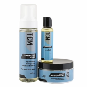 TCM Beard Cleansing, Conditioning, & Moisturizing Bundle - Include 7.5oz Foam Beard Wash, 7.5 Leave-In Beard Conditioner, & 2oz Beard Oil