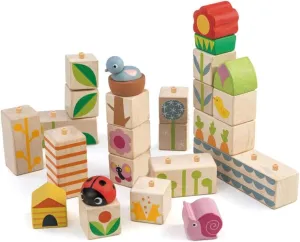 Tender Leaf Toys - Garden Blocks - 25 Pieces Decorative Garden Themed Wooden Stacking Blocks with Peg - Building Blocks, Hand-Eye Coordination Strength & Creative Play - Age 18m 