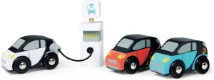 Tender Leaf Toys - Smart Car Set - 3 Pretend Electric Wooden Smart Cars with Charging Unit - Open-Ended Play Toy, Explore Role-Play and Imagination, for Boys and Girls Age 18m 
