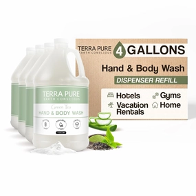 Terra Pure Hotel Hand & Body Wash Soap | Four Gallons | Designed to Refill Soap Dispensers (Set of 4)