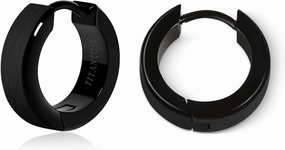 TGNEL Titanium Earrings Hoops Brushed Small Hoop Earrings for Men/Father/Brother, Lightweight Bevel Hoop Earrings for Sensitive Ears Black/Silver