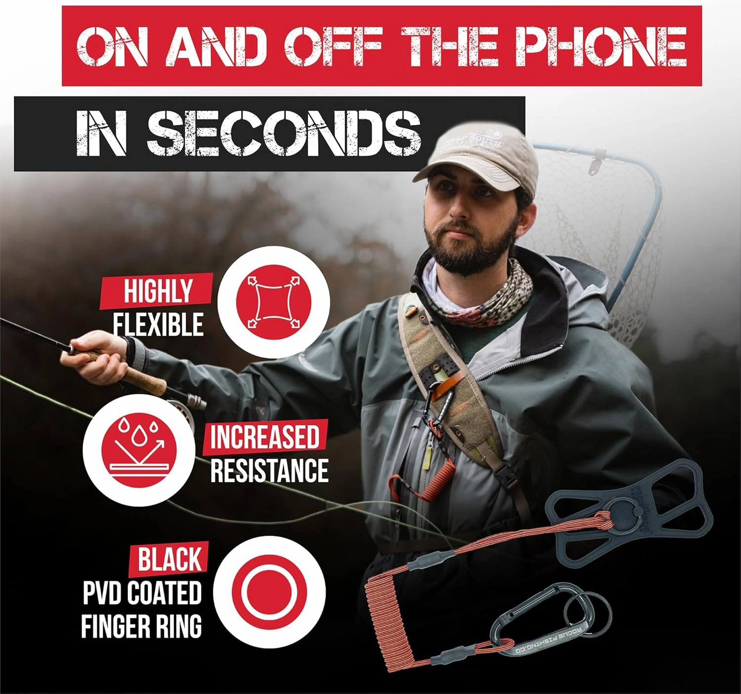 The Protector Phone Tether | Use As Cell Phone Lanyard or Hiking/Boating/Kayak Tether | Leash Ensures Your Phone is Safe and Protected Red