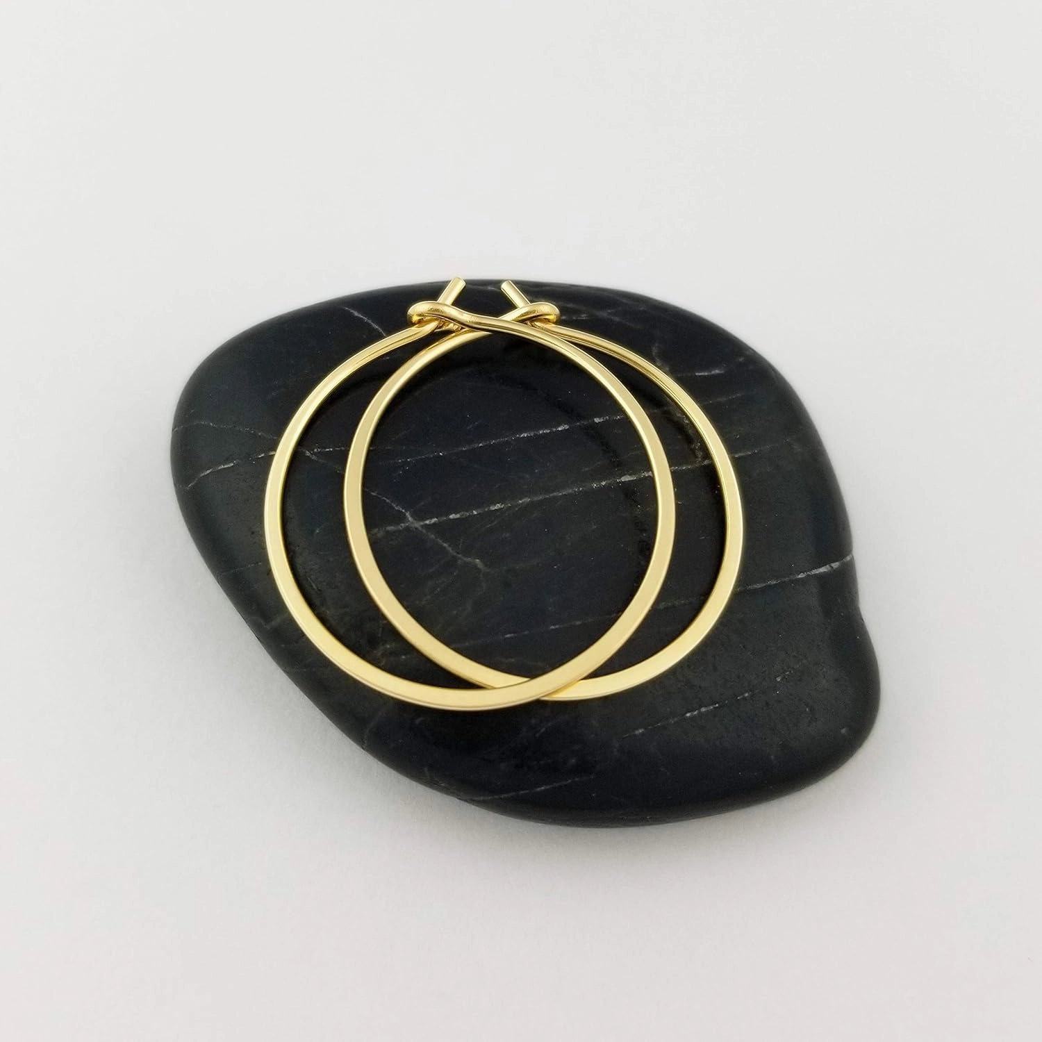 Thin Solid 14k Gold 3/4 Inch Hoop Earrings, Flat Hammered 20 gauge (.8mm wire)