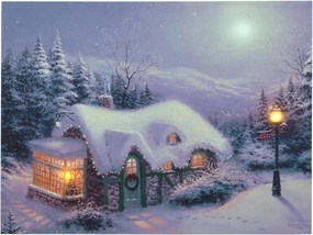 Thomas Kinkade Silent Night Pre Lit LED and Fiber Optic Canvas Holiday Artwork, 16 x 12