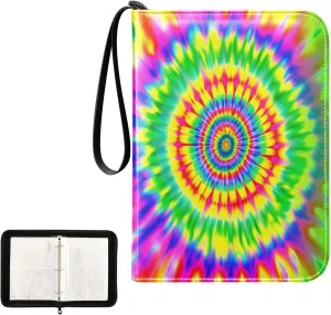 Tie Dye Glowing Colorful Background Card Binder 4 Pocket, Trading Card Holder Fits 400 Game Cards with 50 Removable Sleeves, MTG Card Case Standard Size