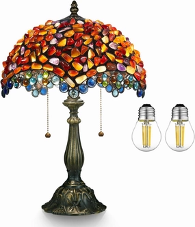 Tiffany lamp Agate Amber Stained Glass Table Lamp 19.3"D x 12"W x 5.9"H Tiffany Style Lamp for Bedroom Living Room with 2 LED Bulbs